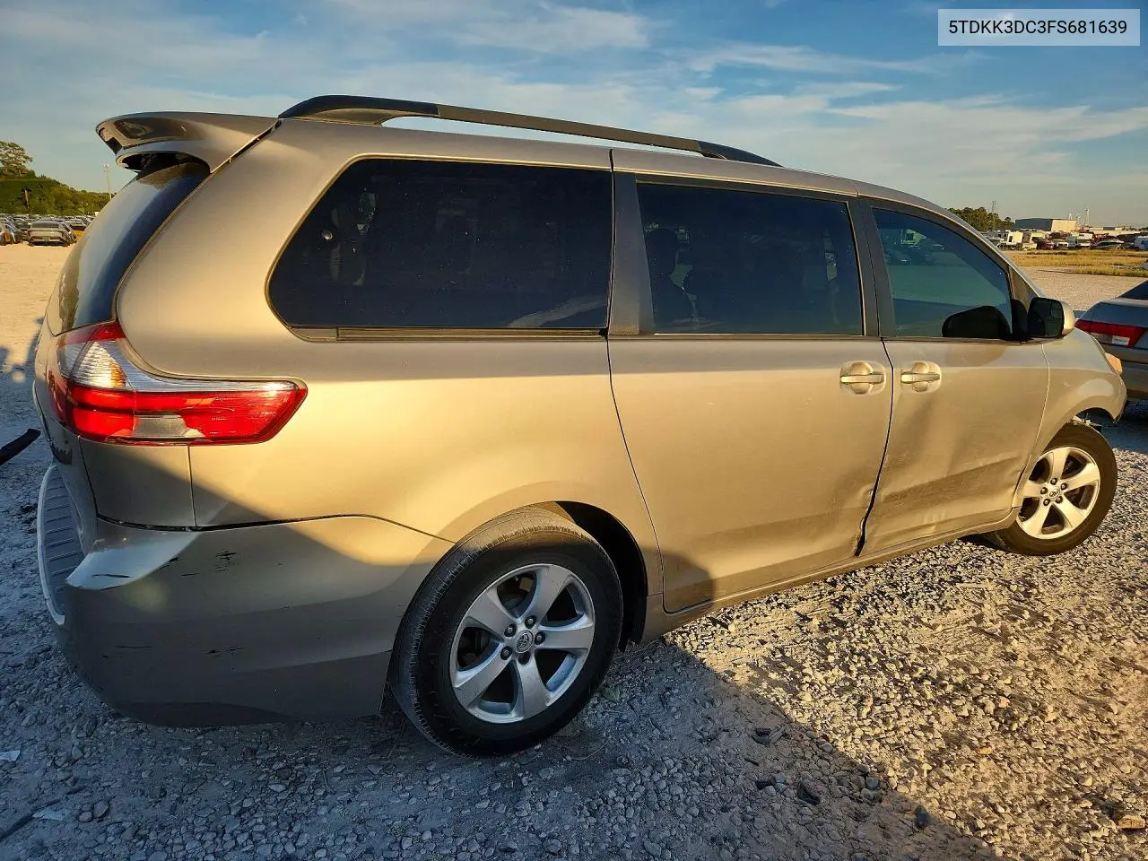 2015 TOYOTA SIENNA VIN 5TDKK3DC3FS681639 — фото 3