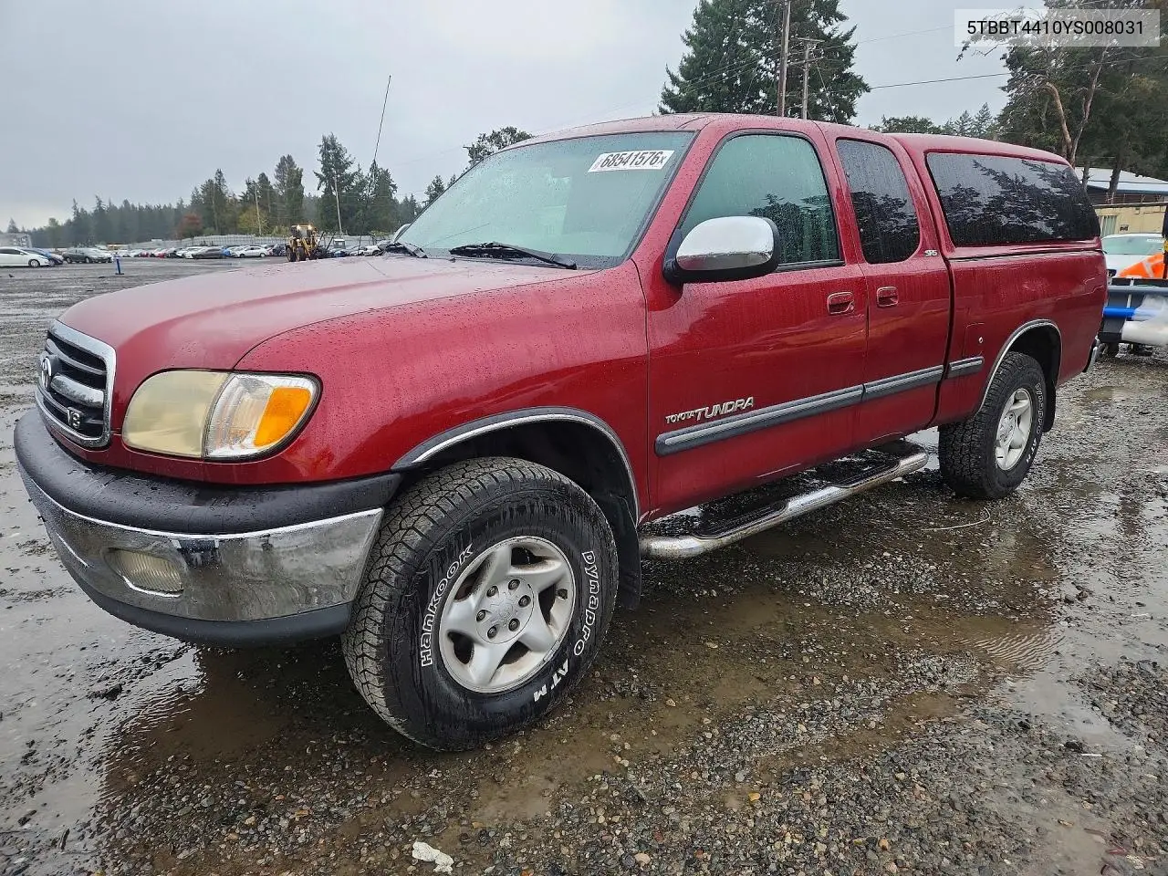 TOYOTA TUNDRA 2000, VIN 5TBBT4410YS008031