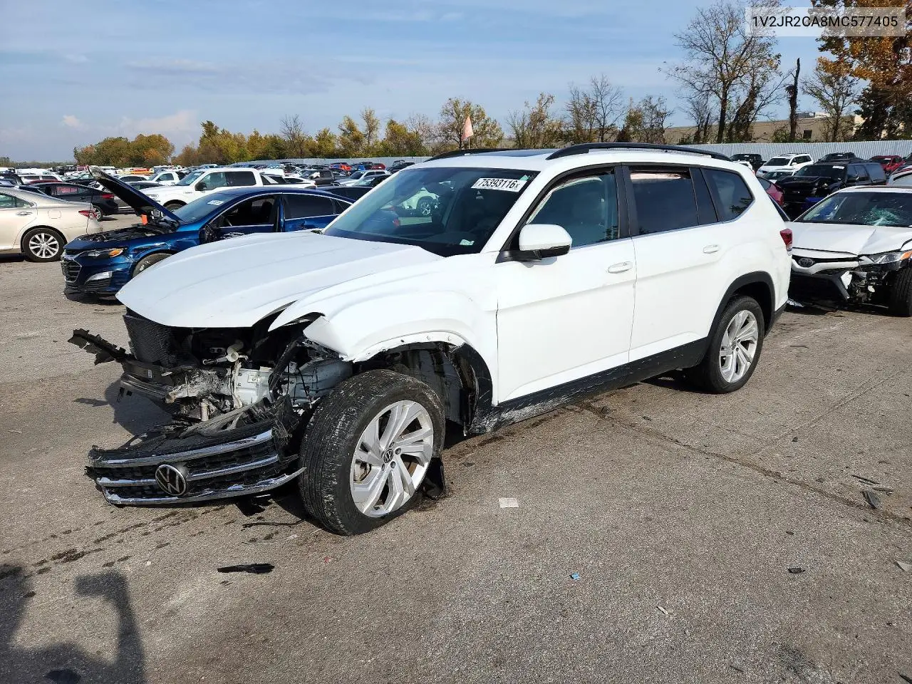 VOLKSWAGEN ATLAS 2021, VIN 1V2JR2CA8MC577405