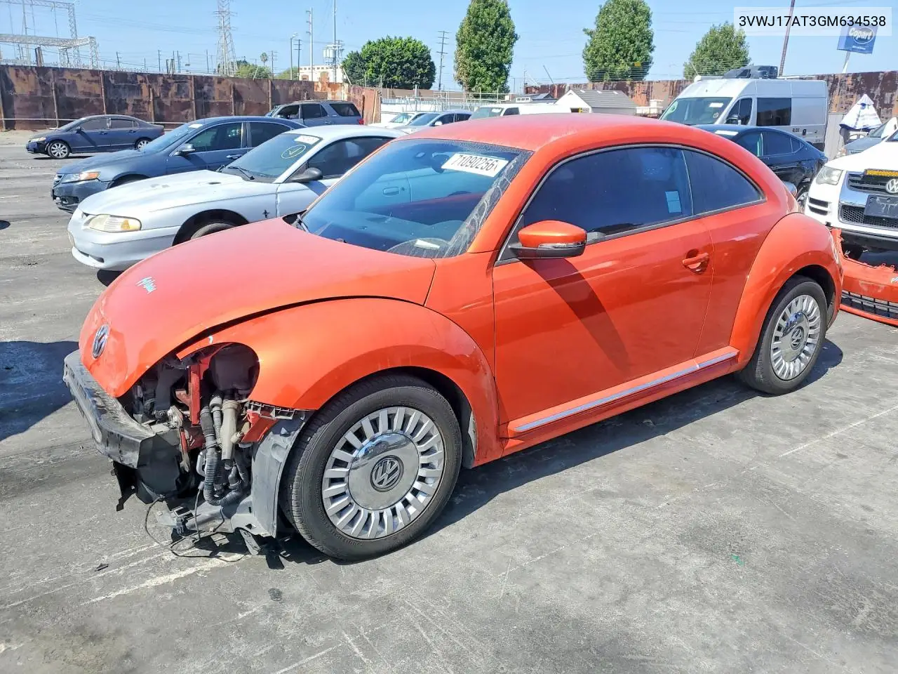 VOLKSWAGEN BEETLE 2016, VIN 3VWJ17AT3GM634538