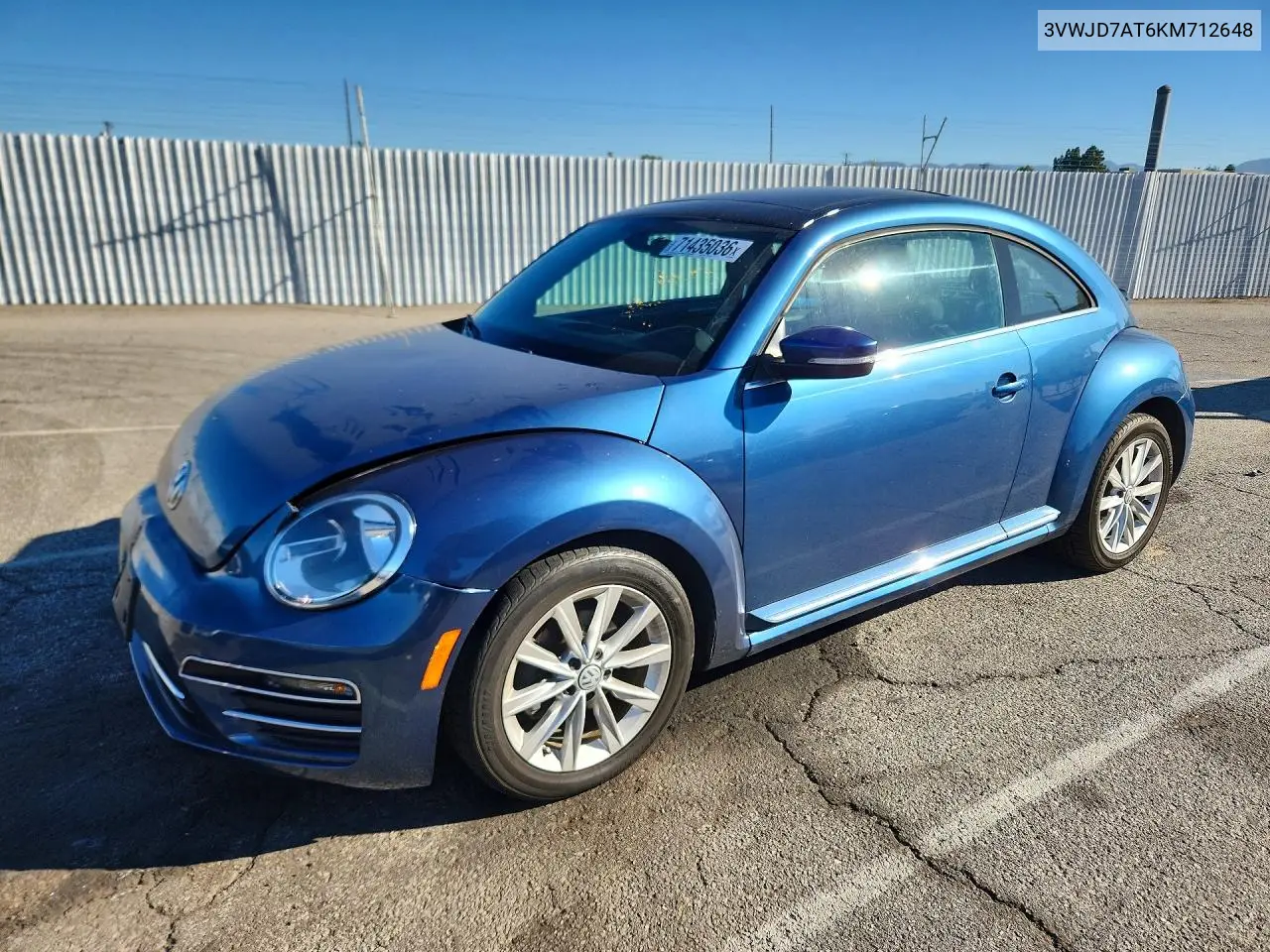 VOLKSWAGEN BEETLE 2019, VIN 3VWJD7AT6KM712648