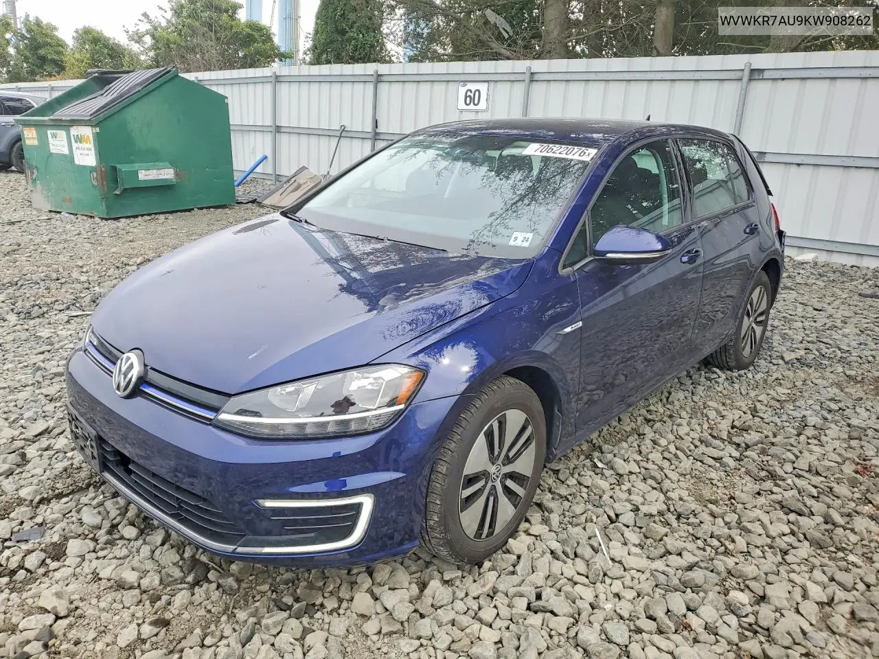 VOLKSWAGEN E GOLF 2019, VIN WVWKR7AU9KW908262