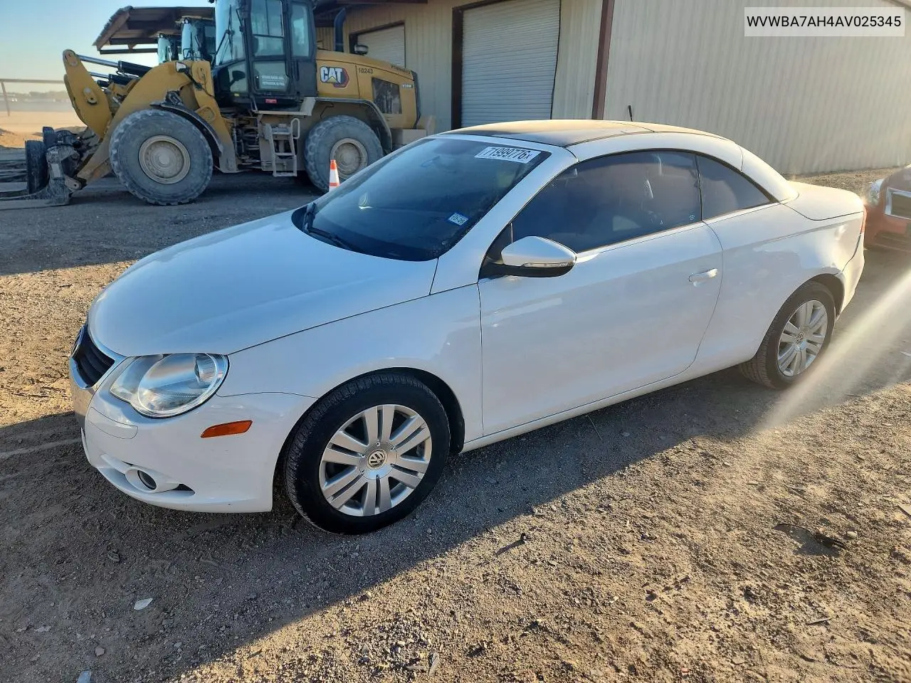 VOLKSWAGEN EOS 2010, VIN WVWBA7AH4AV025345