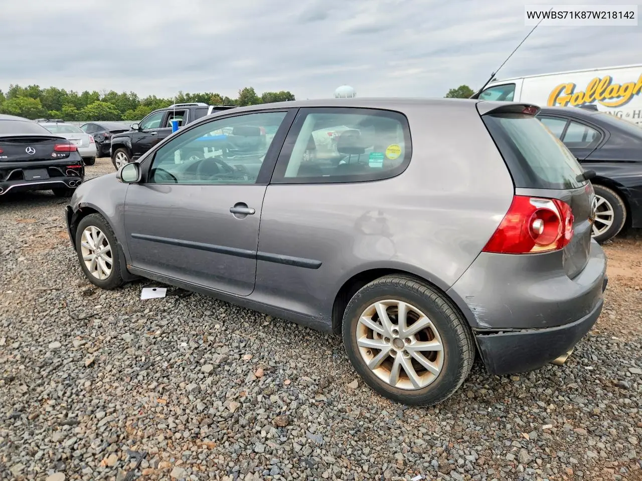 2007 VOLKSWAGEN GOLF VIN WVWBS71K87W218142 — фото 2
