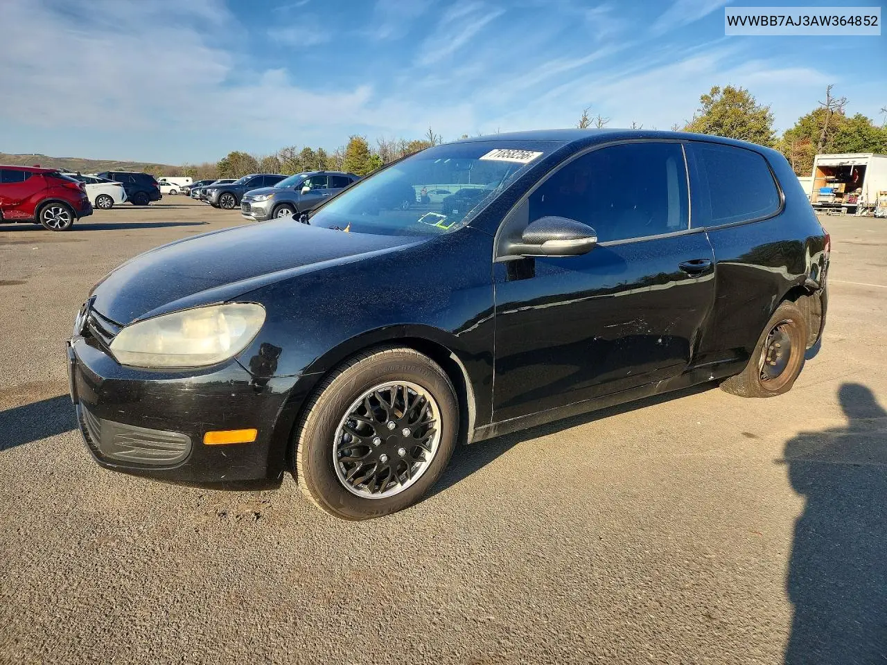 VOLKSWAGEN GOLF 2010, VIN WVWBB7AJ3AW364852