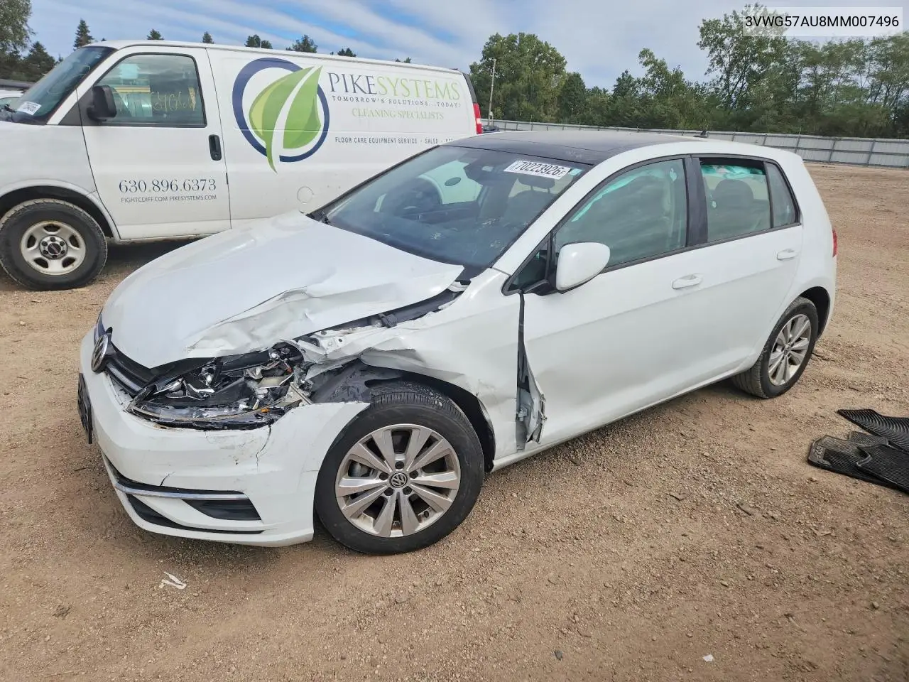 VOLKSWAGEN GOLF 2021, VIN 3VWG57AU8MM007496