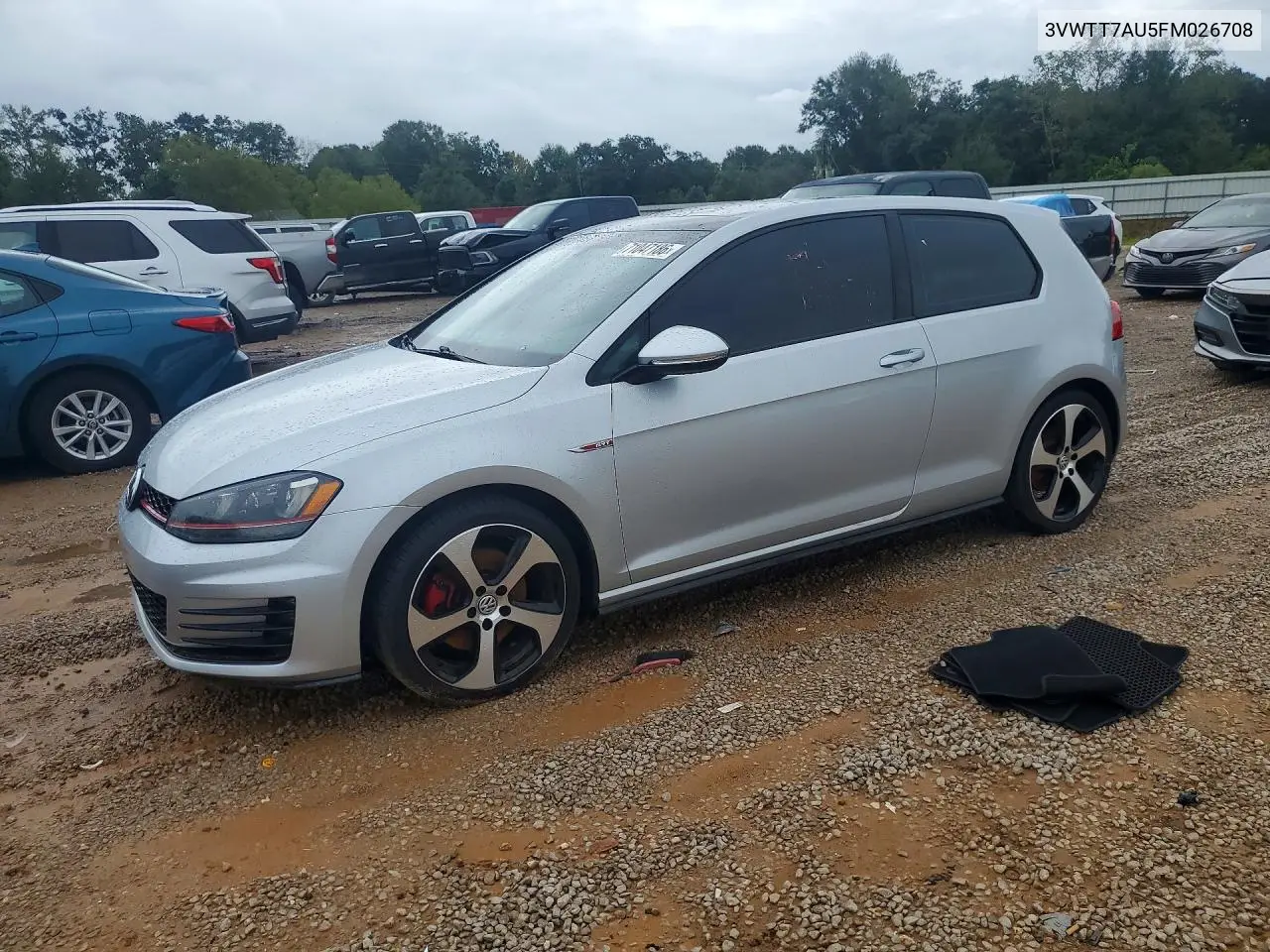 VOLKSWAGEN GTI 2015, VIN 3VWTT7AU5FM026708