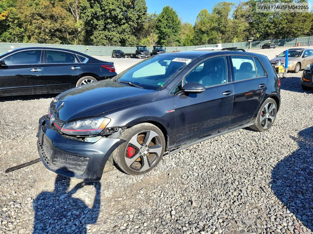 VOLKSWAGEN GTI 2015, VIN 3VW4T7AU5FM042265