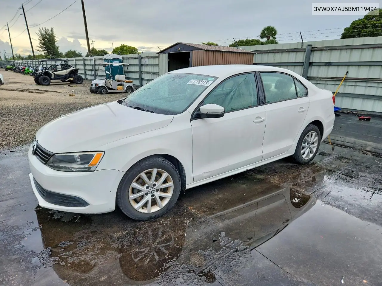 VOLKSWAGEN JETTA 2011, VIN 3VWDX7AJ5BM119494