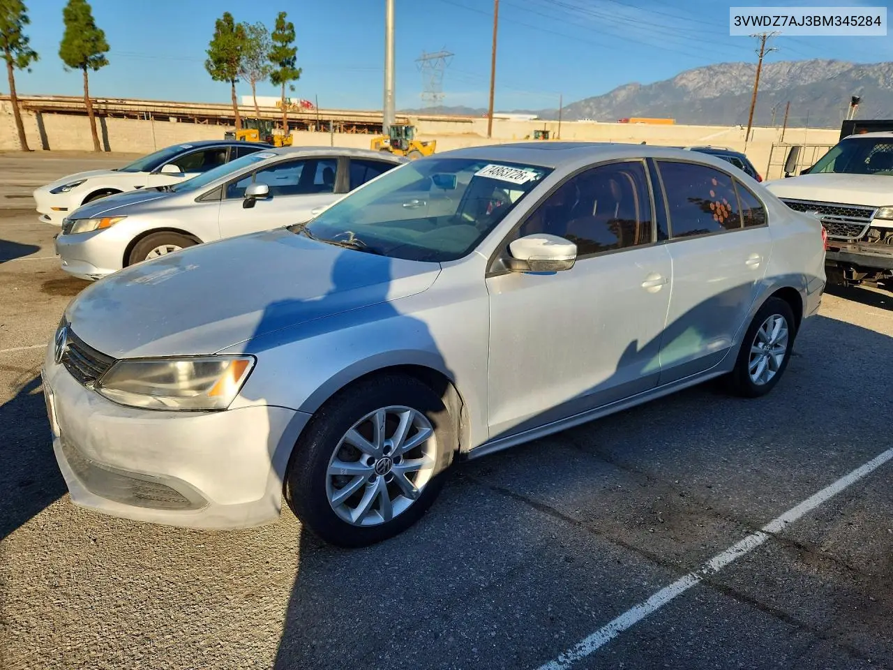 VOLKSWAGEN JETTA 2011, VIN 3VWDZ7AJ3BM345284