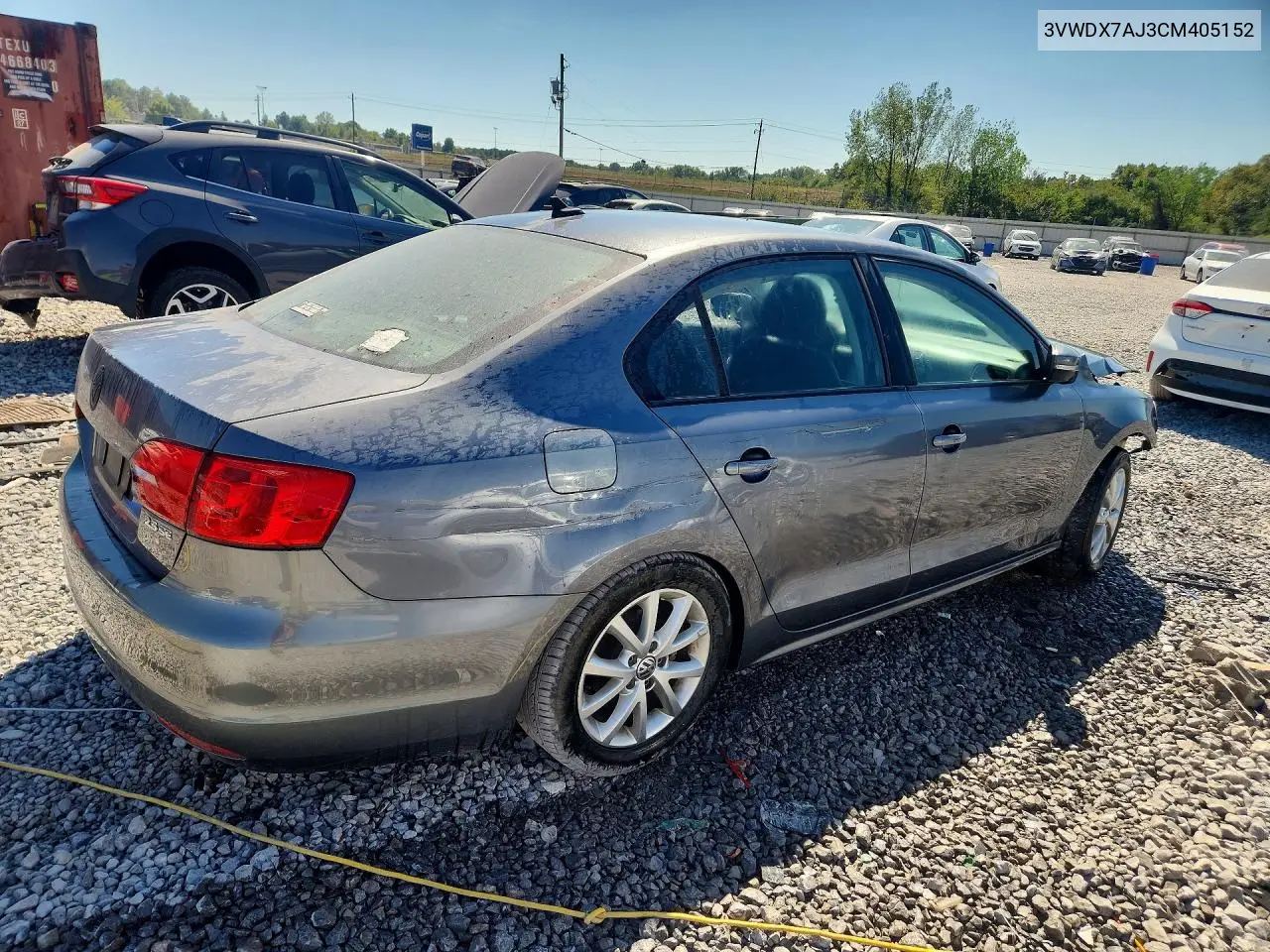 2012 VOLKSWAGEN JETTA VIN 3VWDX7AJ3CM405152 — фото 3