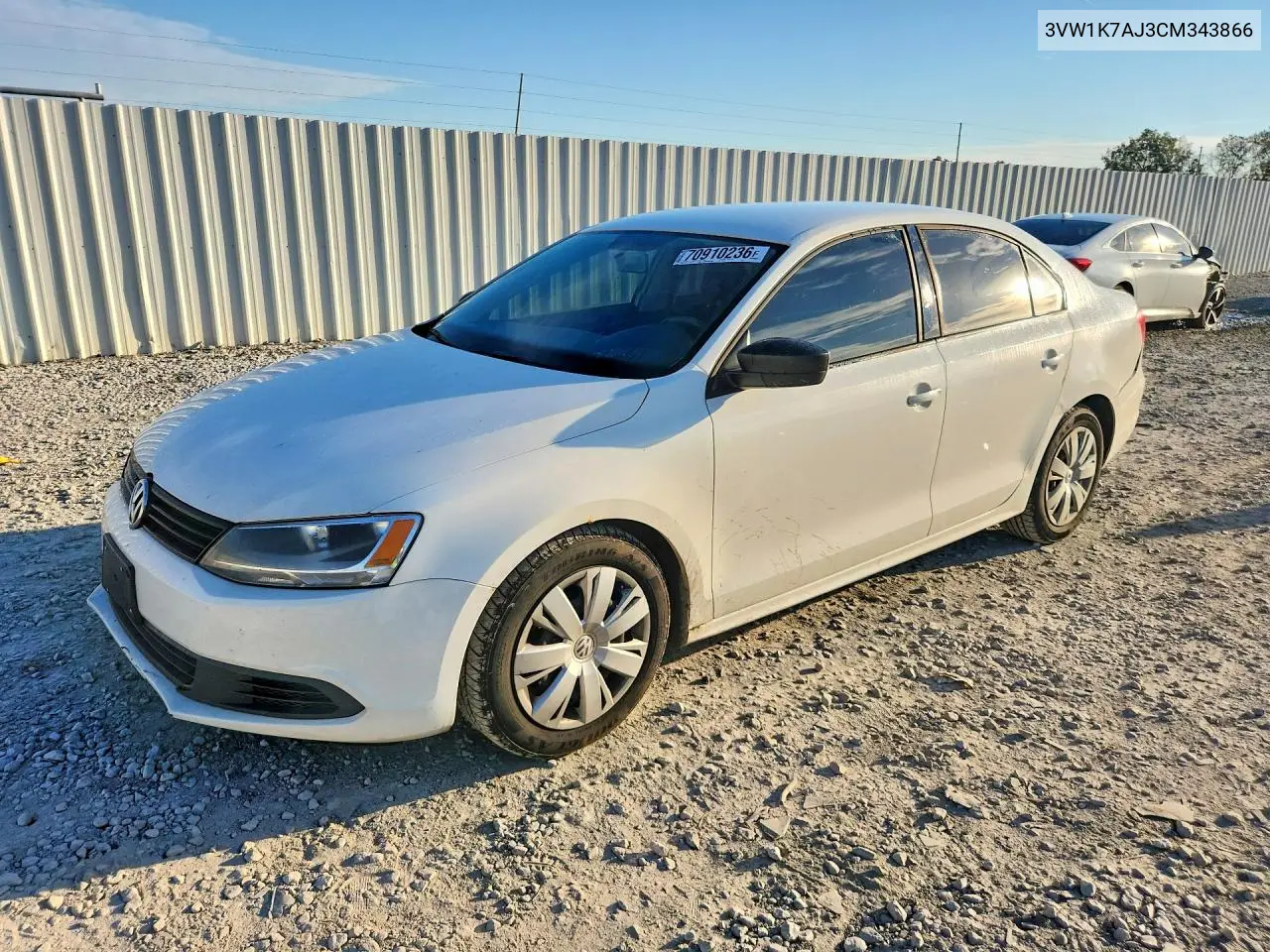 VOLKSWAGEN JETTA 2012, VIN 3VW1K7AJ3CM343866