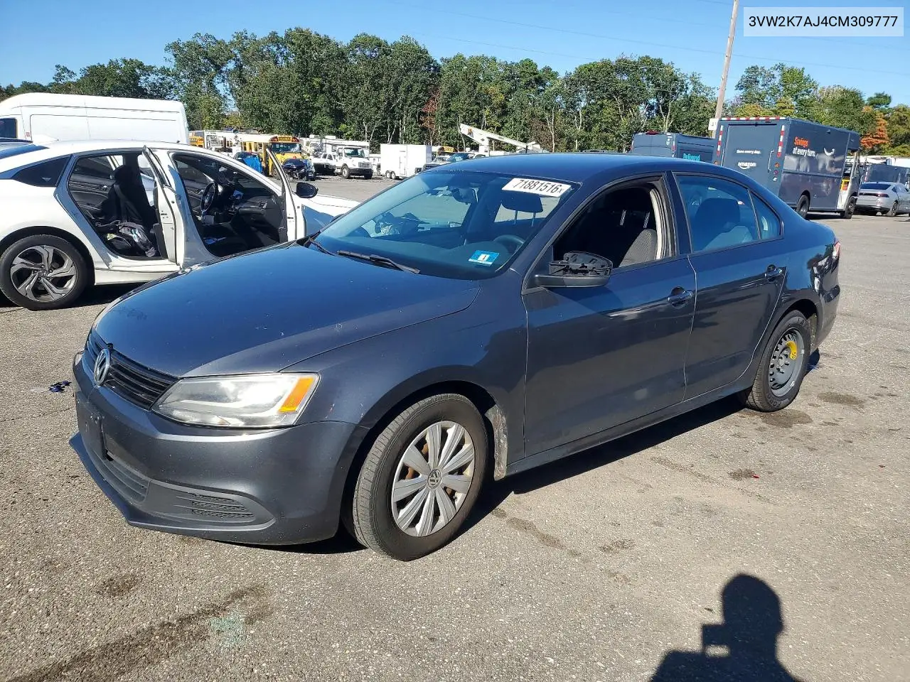 VOLKSWAGEN JETTA 2012, VIN 3VW2K7AJ4CM309777