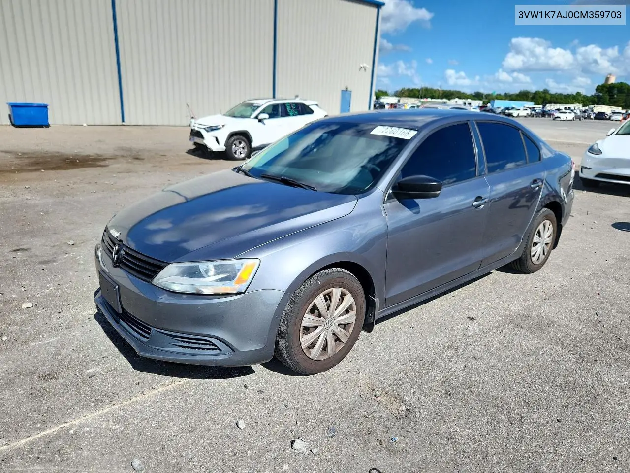 VOLKSWAGEN JETTA 2012, VIN 3VW1K7AJ0CM359703