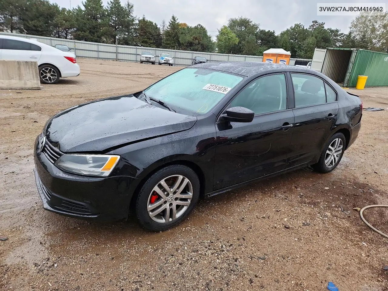 VOLKSWAGEN JETTA 2012, VIN 3VW2K7AJ8CM416962