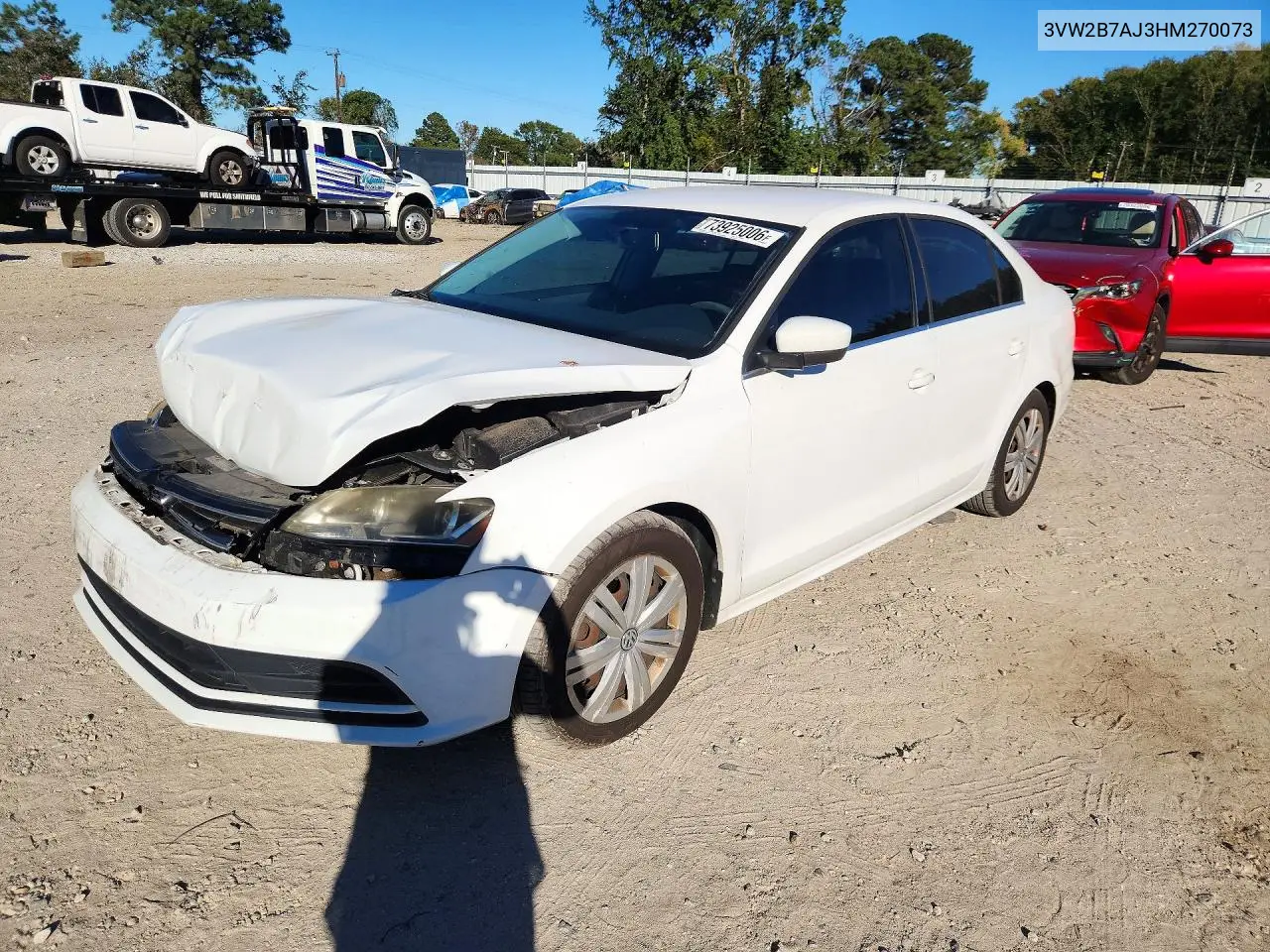 VOLKSWAGEN JETTA 2017, VIN 3VW2B7AJ3HM270073