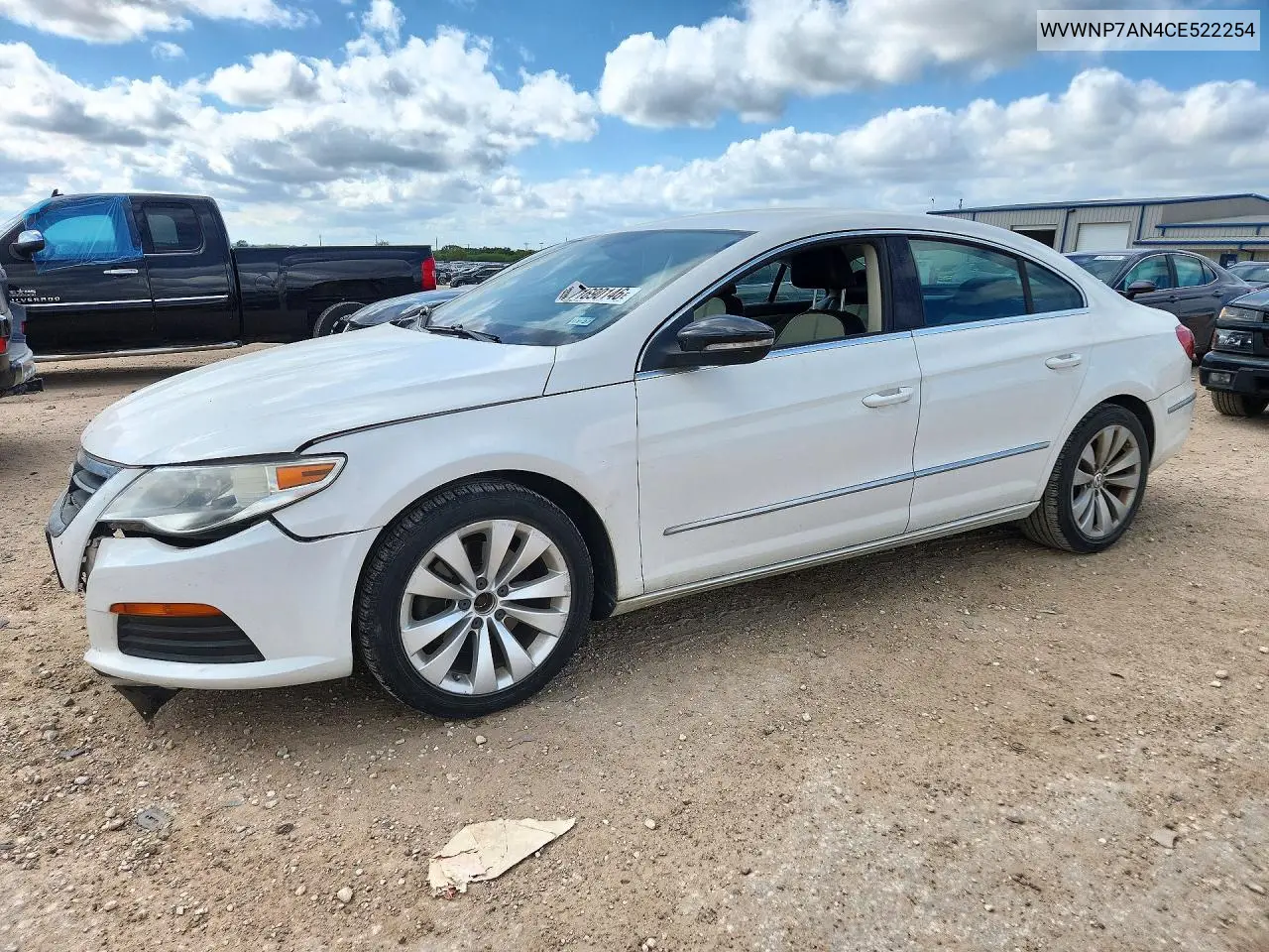 VOLKSWAGEN PASSAT CC 2012, VIN WVWNP7AN4CE522254
