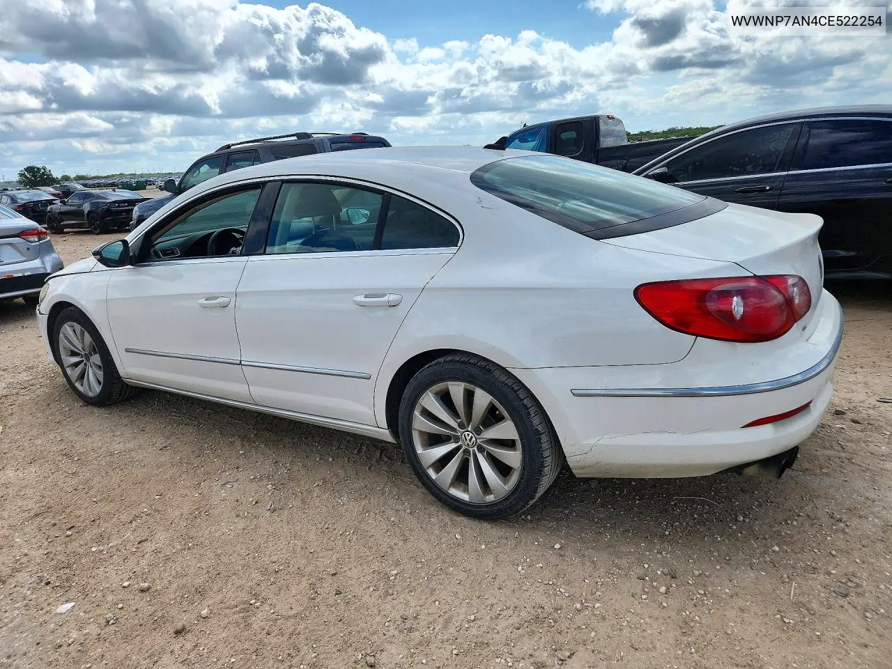 2012 VOLKSWAGEN PASSAT CC VIN WVWNP7AN4CE522254 — фото 2