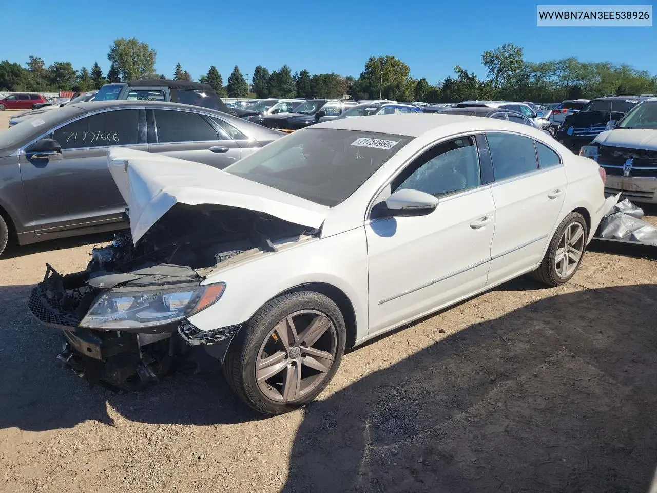 VOLKSWAGEN PASSAT CC 2014, VIN WVWBN7AN3EE538926