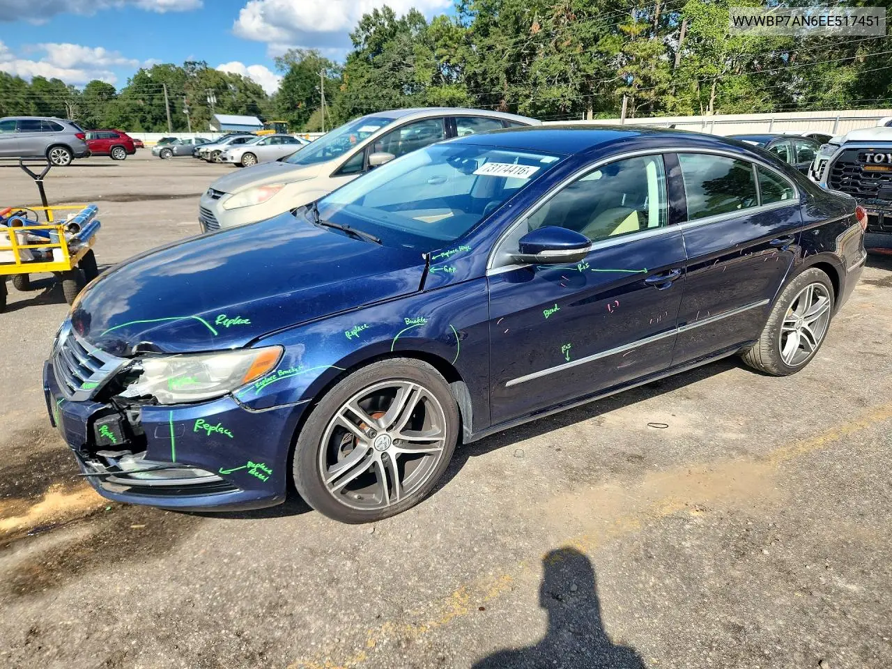 VOLKSWAGEN PASSAT CC 2014, VIN WVWBP7AN6EE517451