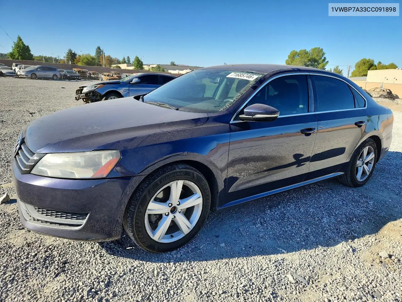 VOLKSWAGEN PASSAT 2012, VIN 1VWBP7A33CC091898