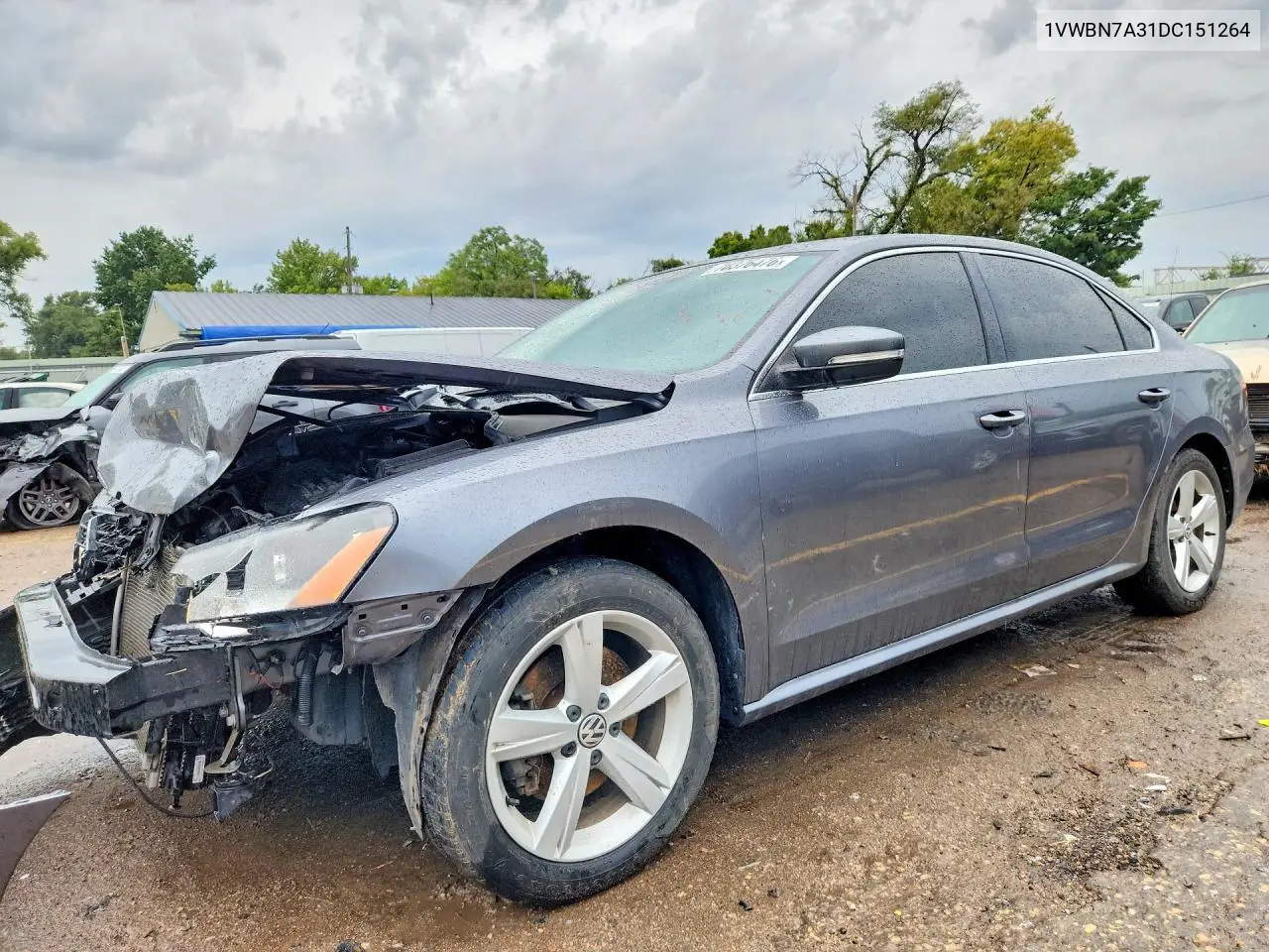 VOLKSWAGEN PASSAT 2013, VIN 1VWBN7A31DC151264