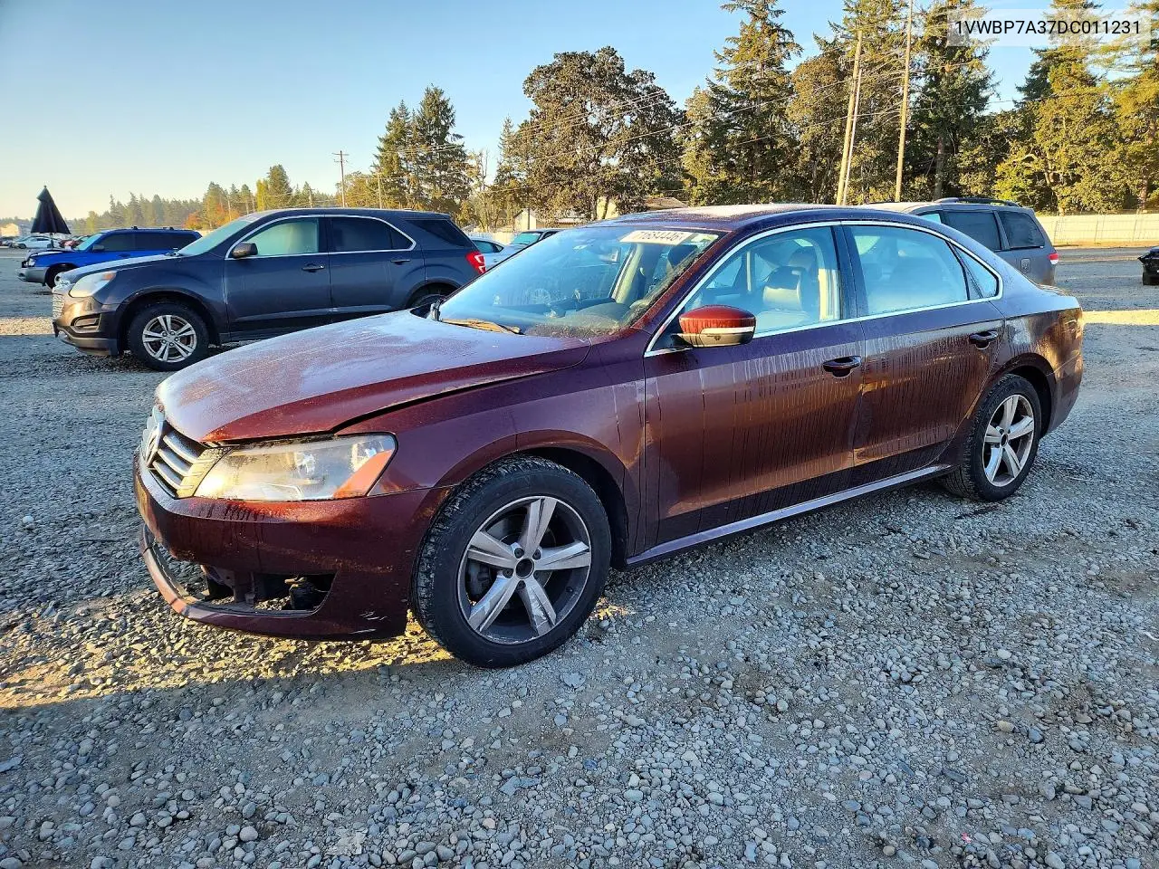 VOLKSWAGEN PASSAT 2013, VIN 1VWBP7A37DC011231
