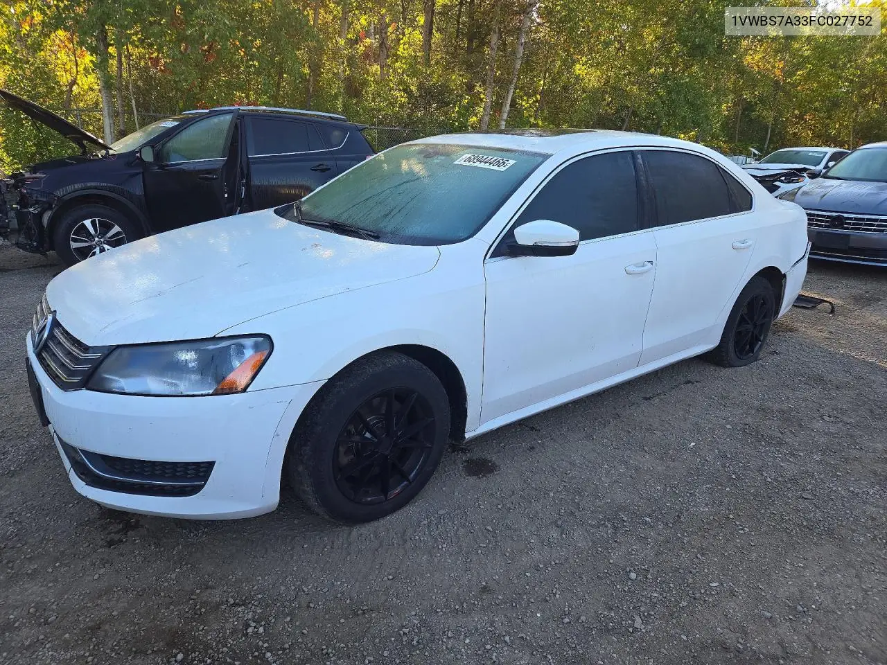 VOLKSWAGEN PASSAT 2015, VIN 1VWBS7A33FC027752