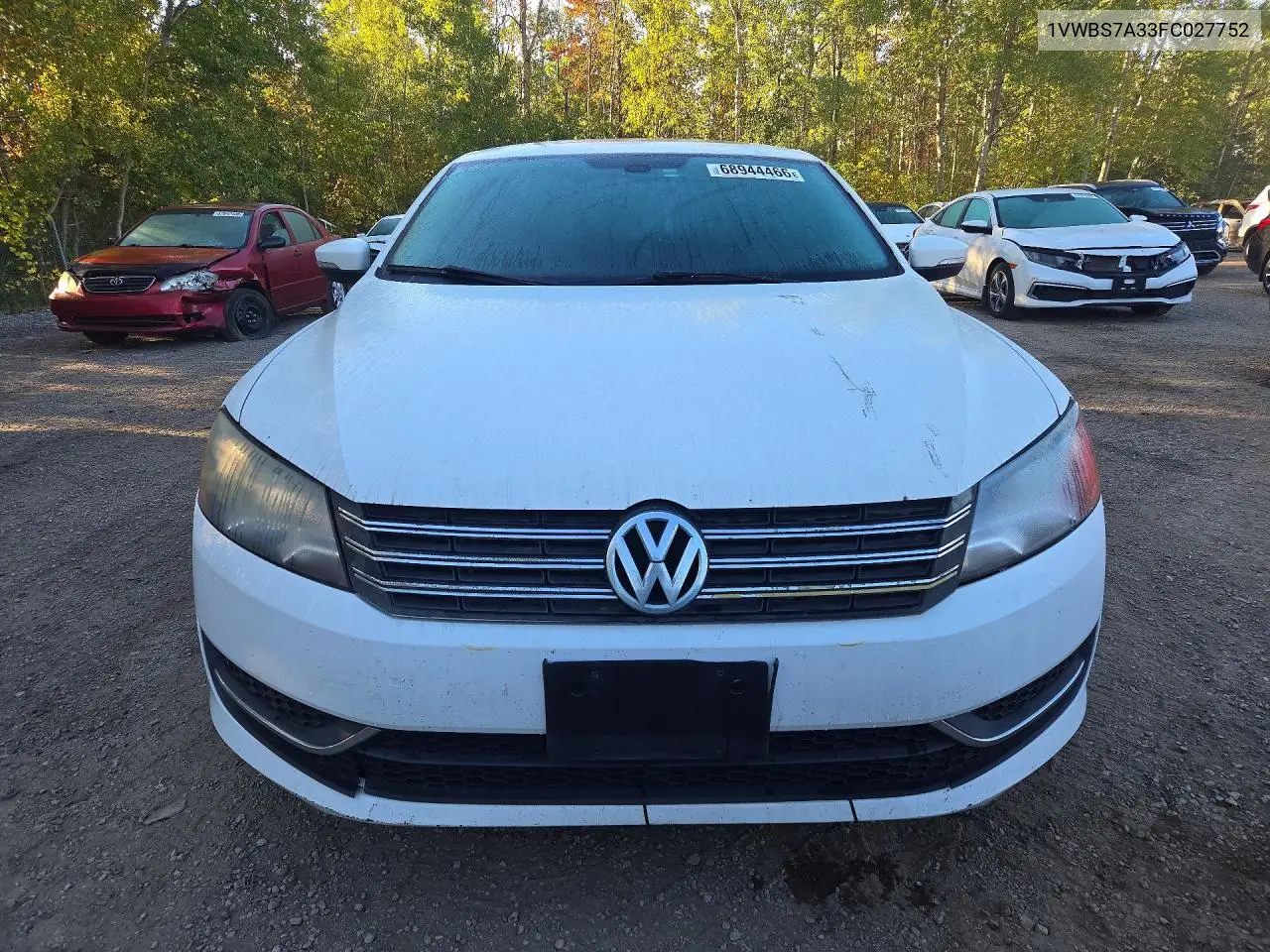 2015 VOLKSWAGEN PASSAT VIN 1VWBS7A33FC027752 — фото 5