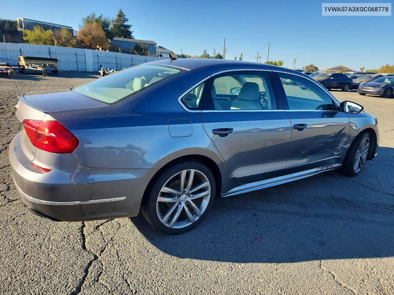 2016 VOLKSWAGEN PASSAT VIN 1VWAS7A3XGC068778 — фото 3