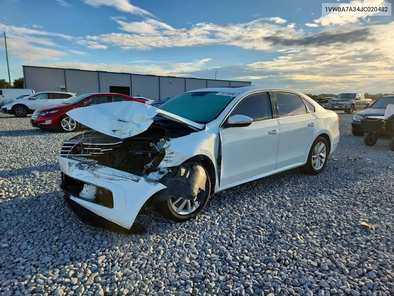 VOLKSWAGEN PASSAT 2018, VIN 1VWBA7A34JC020482