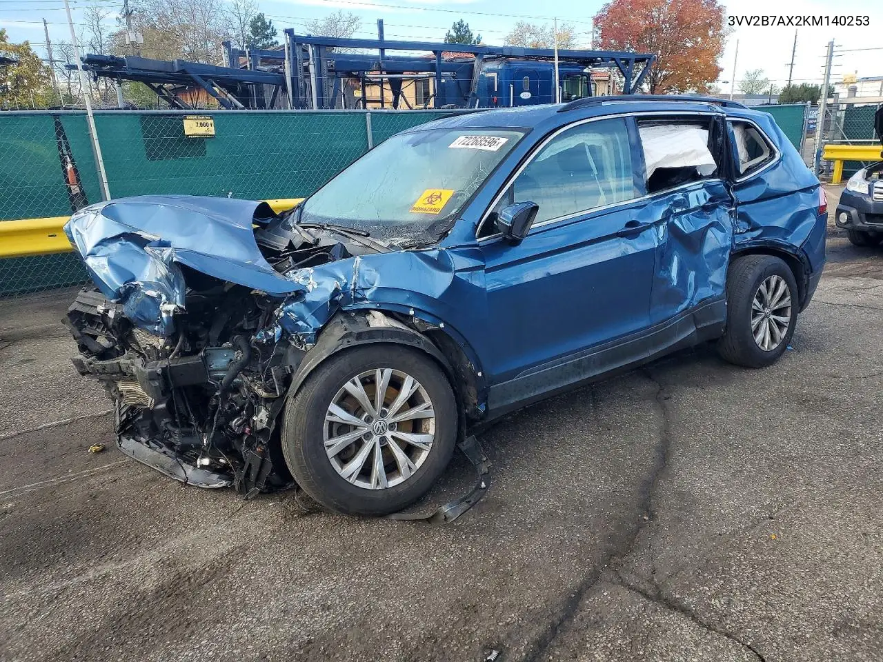 VOLKSWAGEN TIGUAN 2019, VIN 3VV2B7AX2KM140253