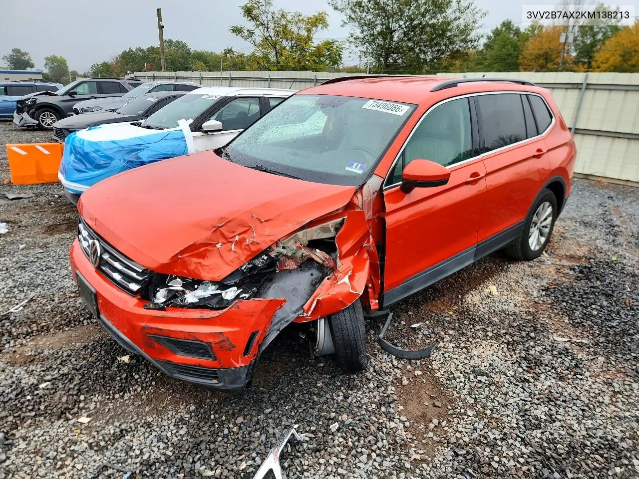 VOLKSWAGEN TIGUAN 2019, VIN 3VV2B7AX2KM138213