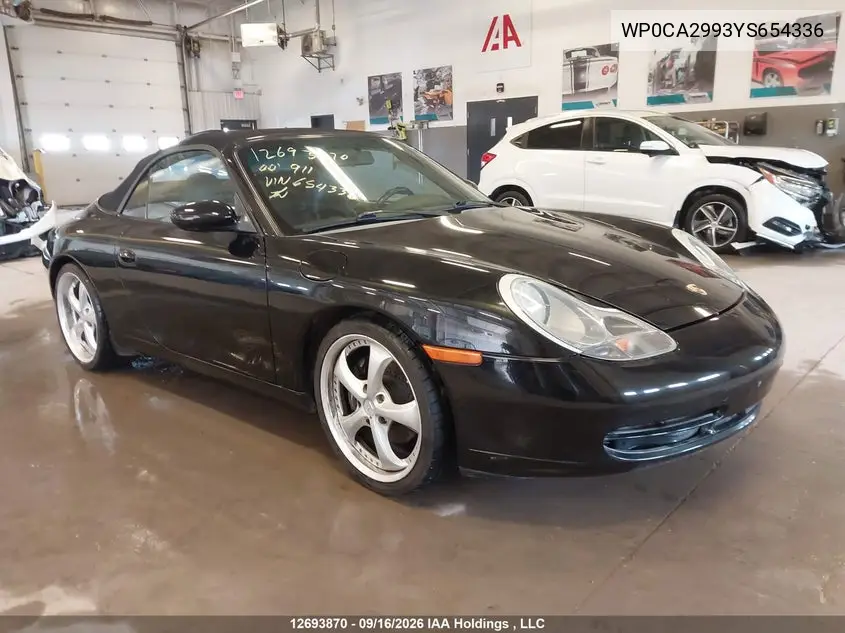 PORSCHE 911 2000, VIN WP0CA2993YS654336