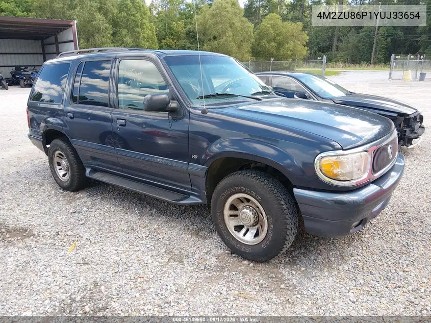 MERCURY MOUNTAINEER 2000, VIN 4M2ZU86P1YUJ33654