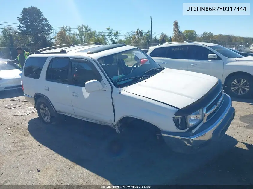 TOYOTA 4RUNNER 2000, VIN JT3HN86R7Y0317444