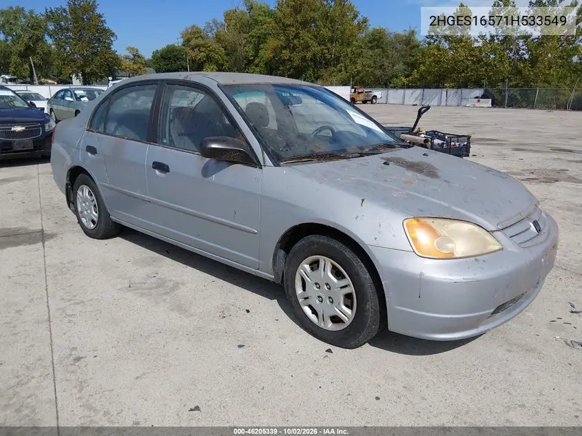HONDA CIVIC 2001, VIN 2HGES16571H533549