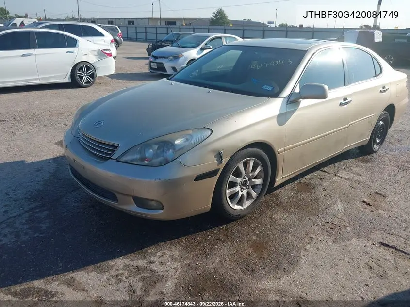 2002 LEXUS ES VIN JTHBF30G420084749 — фото 2