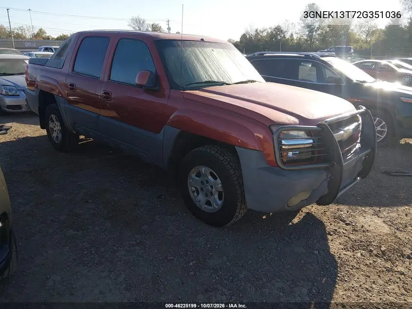 CHEVROLET AVALANCHE 2002, VIN 3GNEK13T72G351036