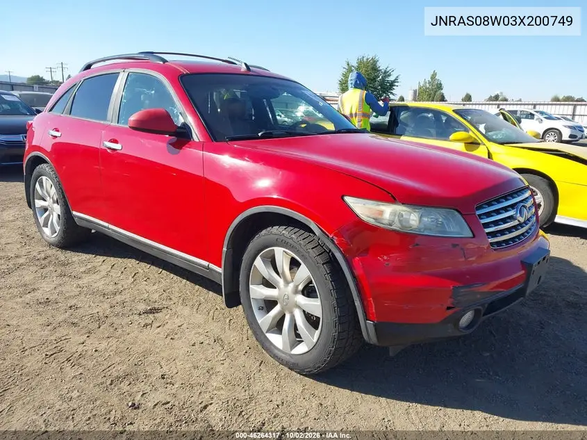 INFINITI FX 2003, VIN JNRAS08W03X200749