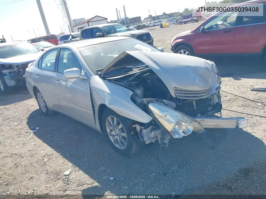 LEXUS ES 2003, VIN JTHBF30G035039408