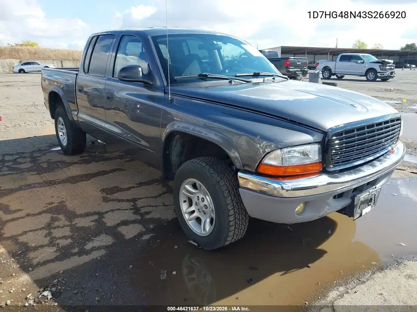 DODGE DAKOTA 2003, VIN 1D7HG48N43S266920