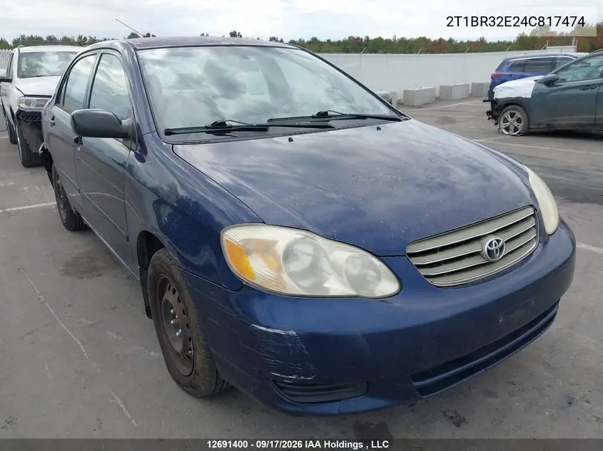TOYOTA COROLLA 2004, VIN 2T1BR32E24C817474