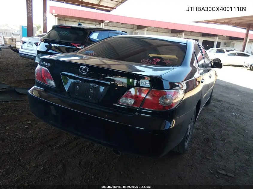 2004 LEXUS ES VIN JTHBA30GX40011189 — фото 4