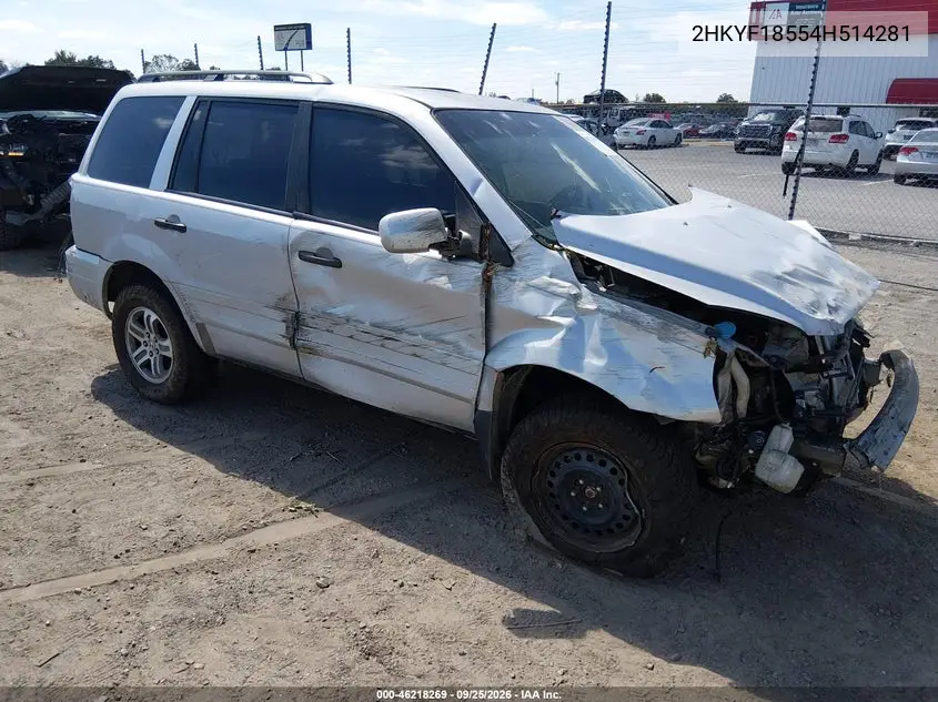 HONDA PILOT 2004, VIN 2HKYF18554H514281