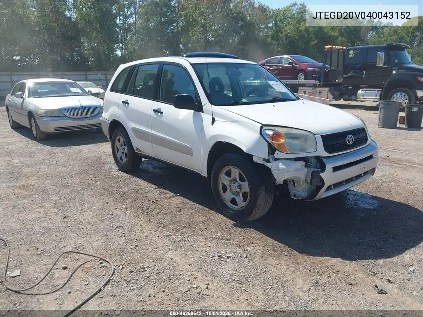 TOYOTA RAV 4 2004, VIN JTEGD20V040043152