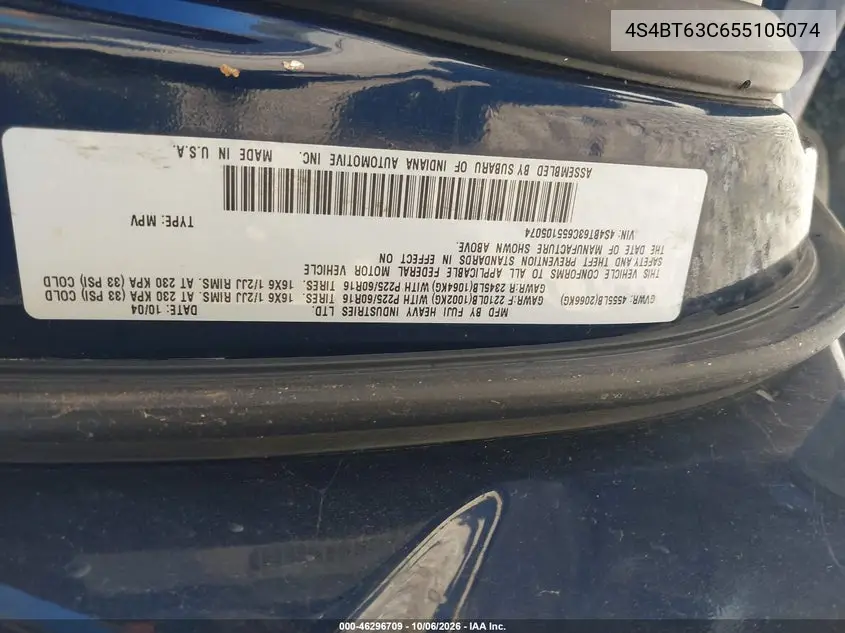 2005 SUBARU BAJA VIN 4S4BT63C655105074 — фото 9