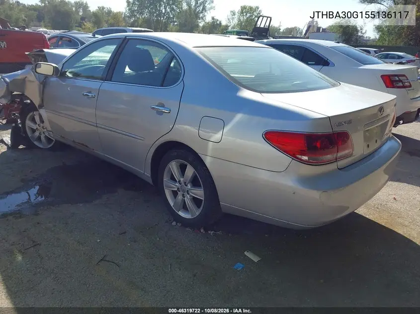 2005 LEXUS ES VIN JTHBA30G155136117 — фото 3