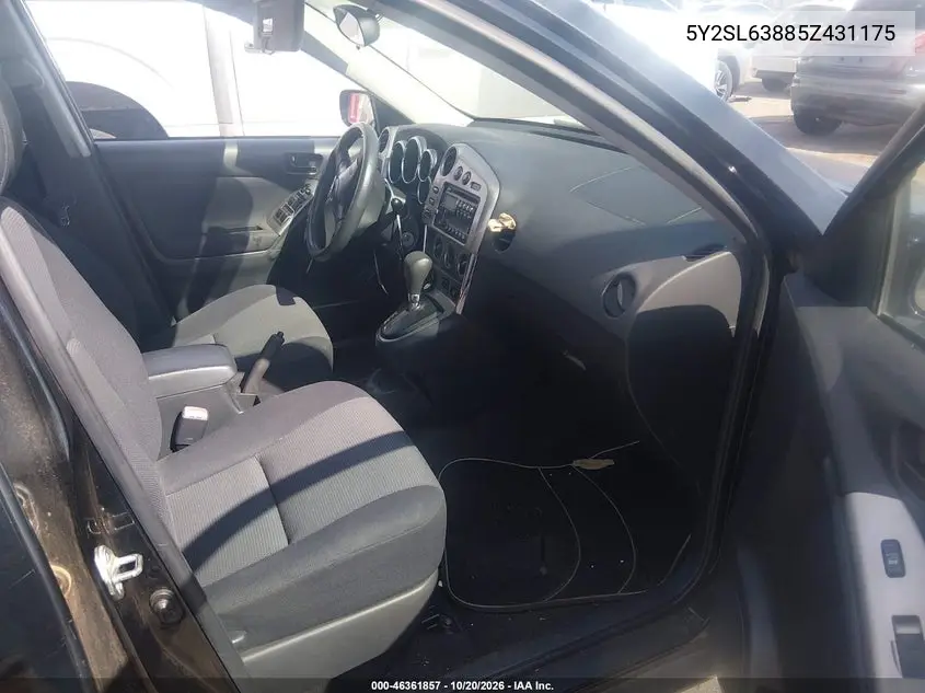2005 PONTIAC VIBE VIN 5Y2SL63885Z431175 — фото 5