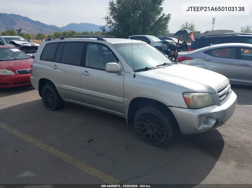TOYOTA HIGHLANDER 2005, VIN JTEEP21A650103138